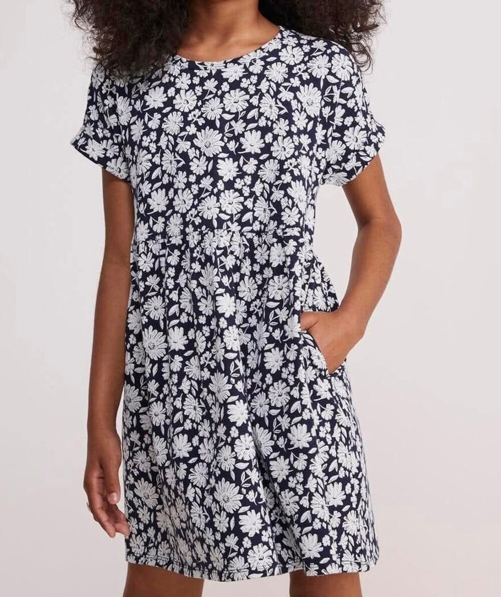 Vineyard Vines Cotton Girls Navy Floral Short Sleeve Jersey Dress Size XS 5/6